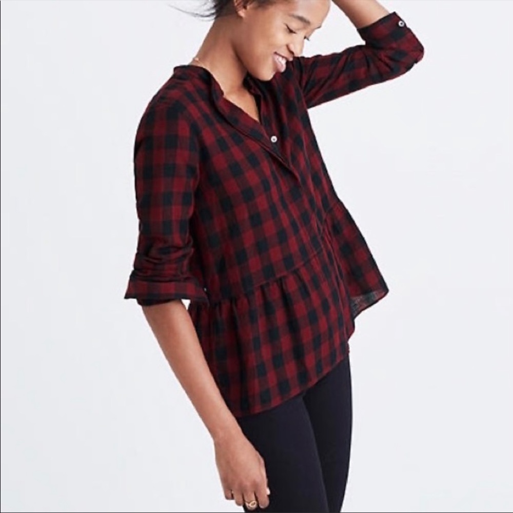 Madewell XS checkered peplum blouse